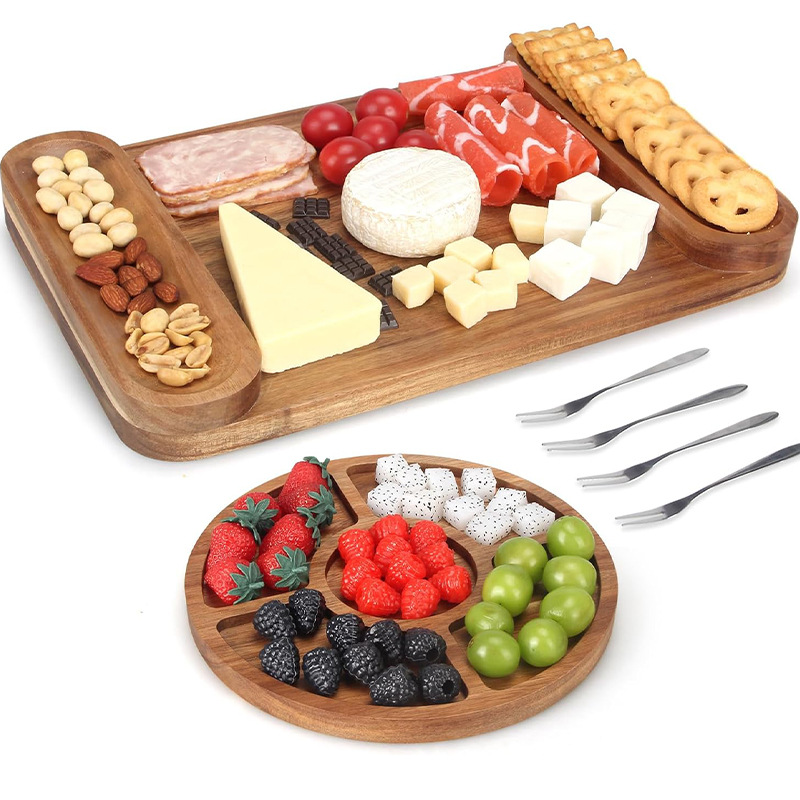 Plato de queso de madera simple madera sólida regalo de alquiler nuevo hogar Navidad plato de queso conjunto mayorista cruzado