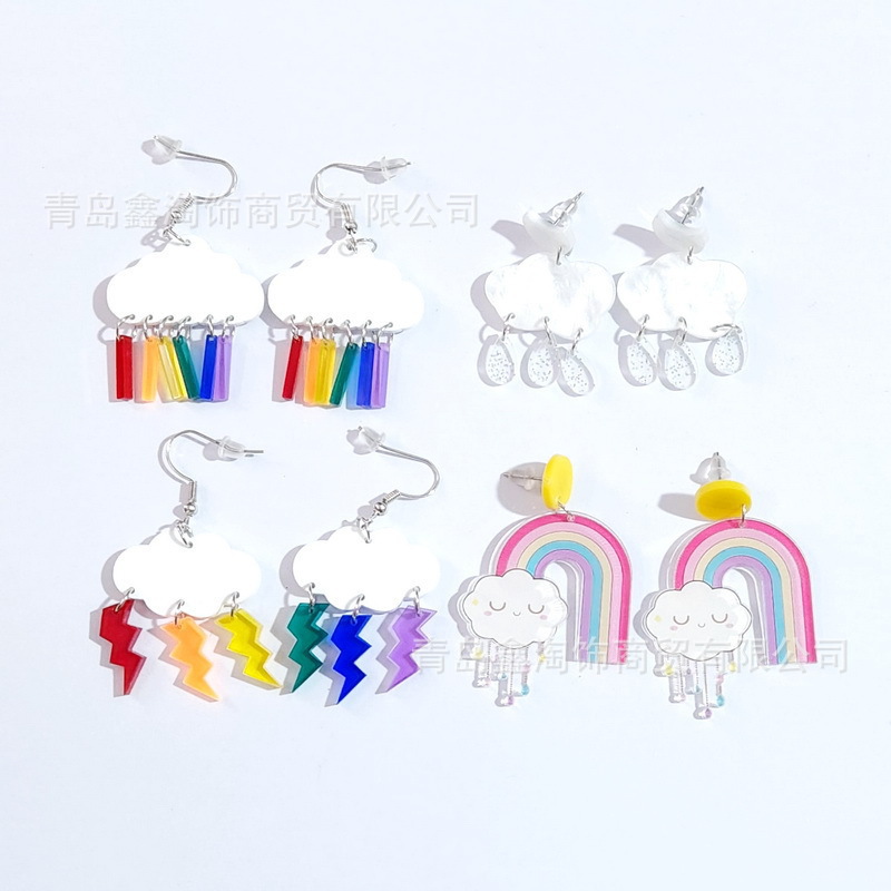 Creative acrylic transparent cute rainbow cartoon earrings