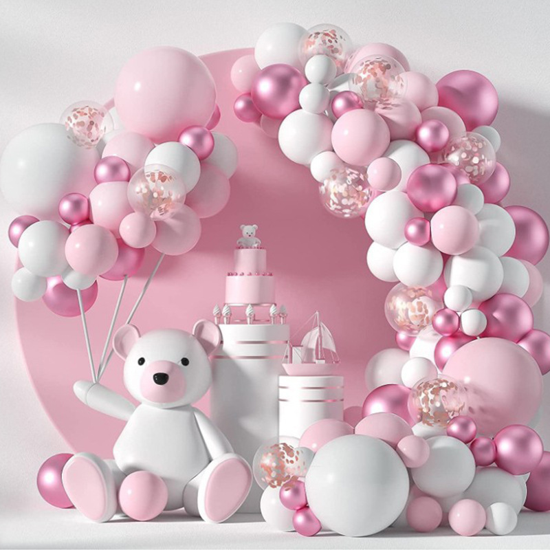 跨境粉白色金属气球 粉色气球链套装 装饰生日婚礼派对气球