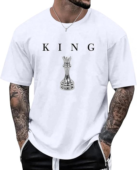Chess King Printed Short-sleeved T-shirt, European And American Street Style Loose Crew Neck Top_viptrois.com