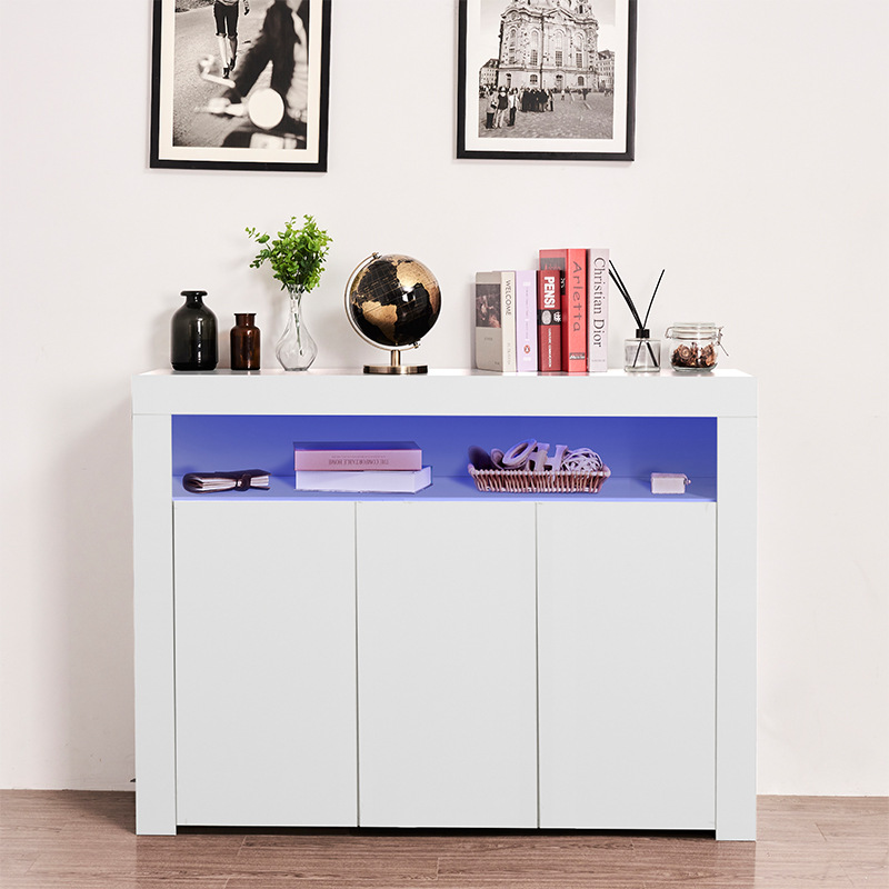 Moderno estilo minimalista Aparador de madera gabinete de cocina gabinete de almacenamiento armario de té con luces LED
