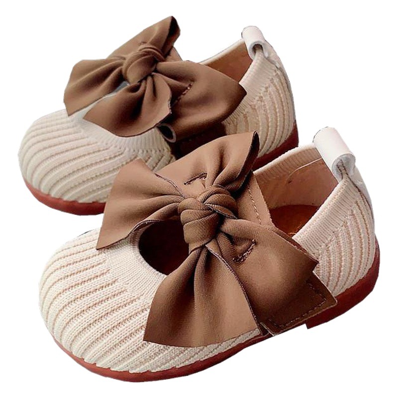 Zapatos de Cuero para Niñas Primavera-Otoño 2026 con Lazo, Punta Cuadrada, Zapatos para Caminar con Suela Suave para Bebés de 1 Año, Transpirables y Antideslizantes