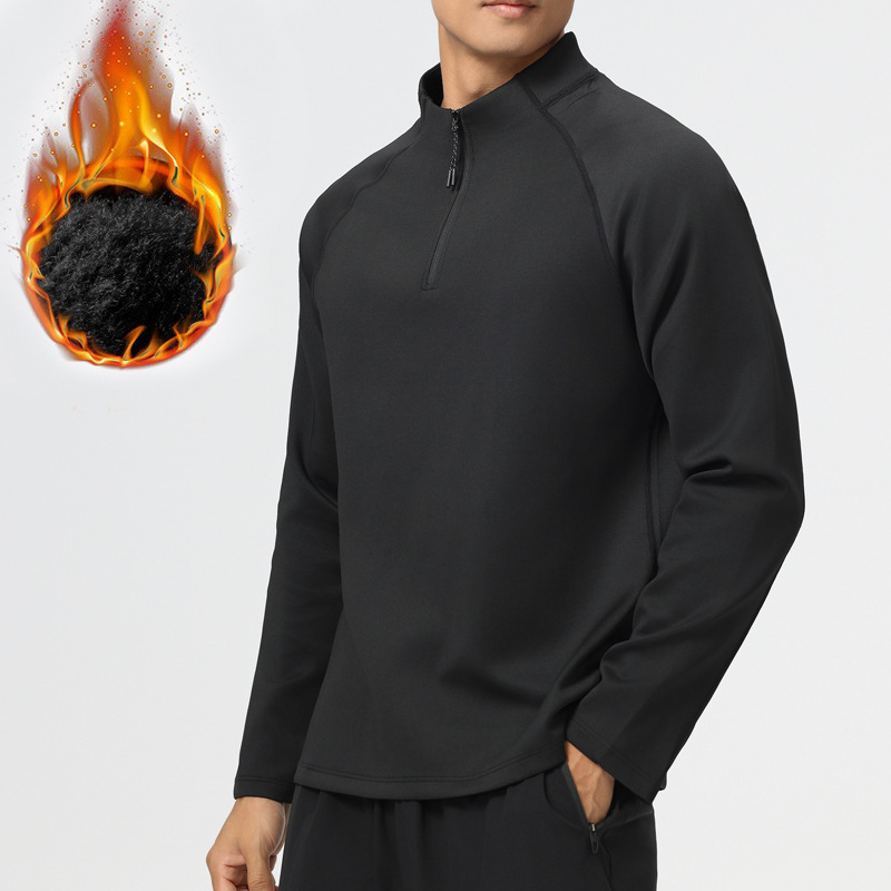 di same style autumn and winter fleece-lined basic sports t-shirt half zipped stand collar long sleeve men‘s outdoor running fitness basketball wear