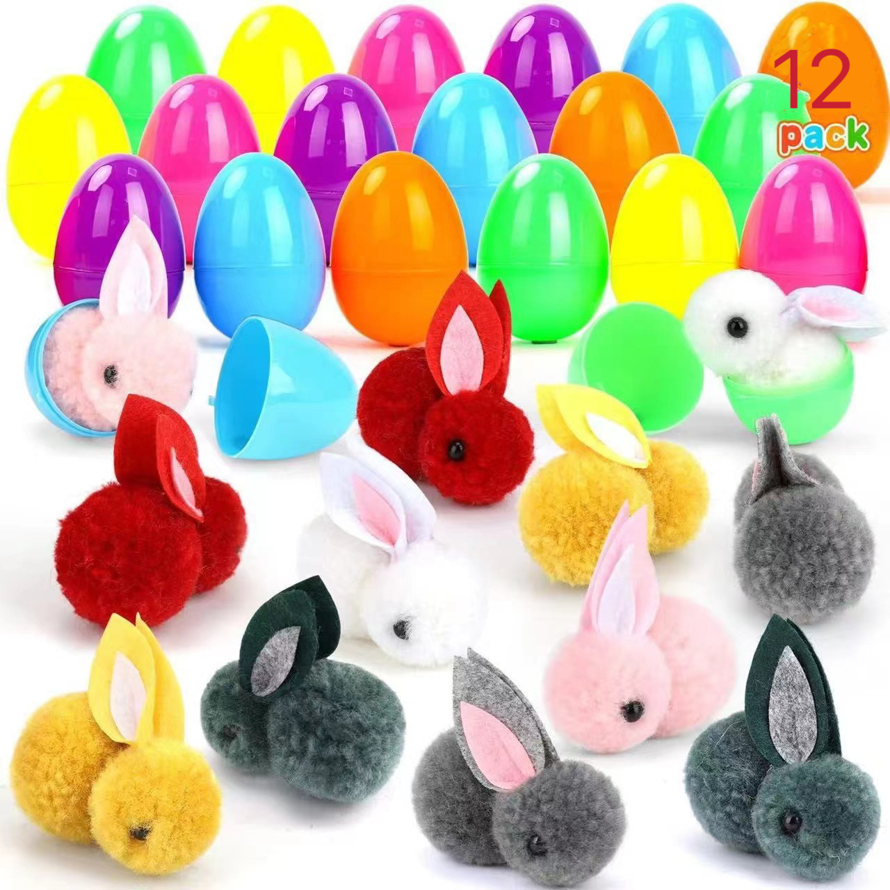 12 caparazones peludos + 12 cáscaras de huevo pequeñas