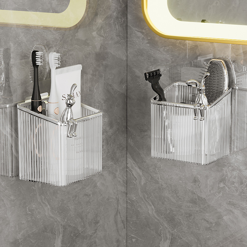 One-piece Drop-shipping For Light Luxury Bathroom Toothbrush And Toothpaste Comb Storage Rack Bathroom Punch-free Wall-mounted Washbasin Storage