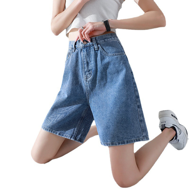 Pantalones cortos de mezclilla de cinco puntos rectos para mujer adelgazamiento de cintura alta delgada 2022 verano Nuevo ins pantalones de pierna ancha moda