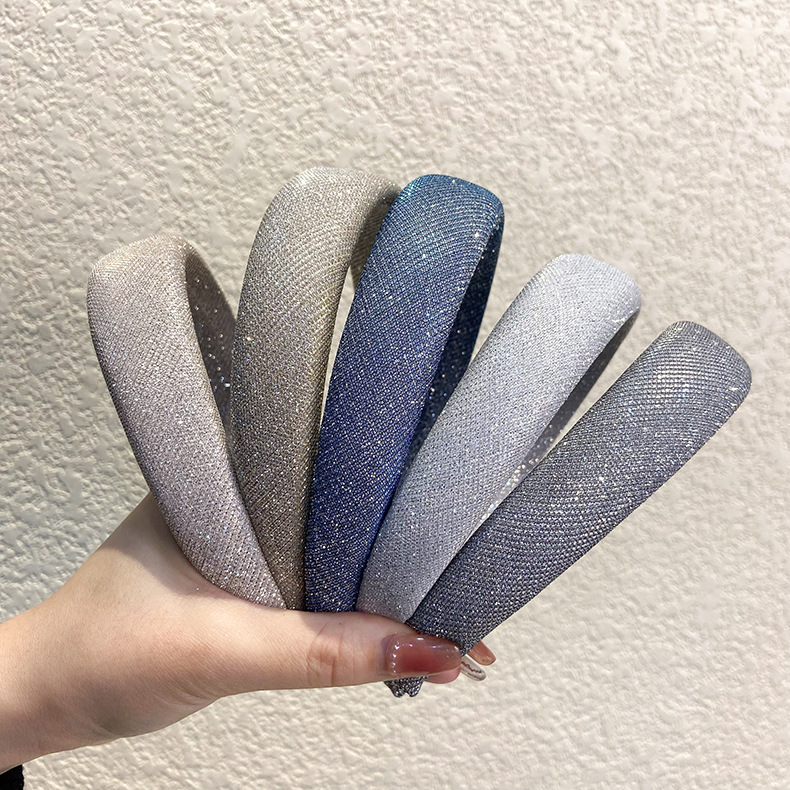 Retro Solid Color Bright Silk Fine Flash Wide-brimmed Sponge Hair Headband Wholesale display picture 1