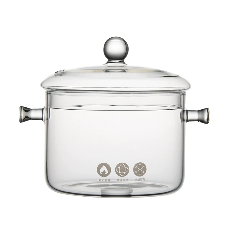 White double -ear soup pot glass double -ear soup pot porridge boiled water pot Minghuo household transparent glass double ear pot