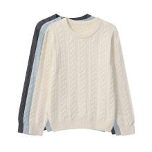 纯棉针织毛衣女圆领麻花正肩加厚打底衫线衣全棉绞花宽松保暖高端