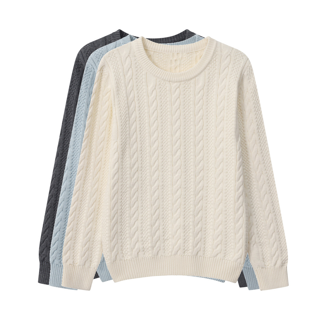 纯棉针织毛衣女圆领麻花正肩加厚打底衫线衣全棉绞花宽松保暖高端