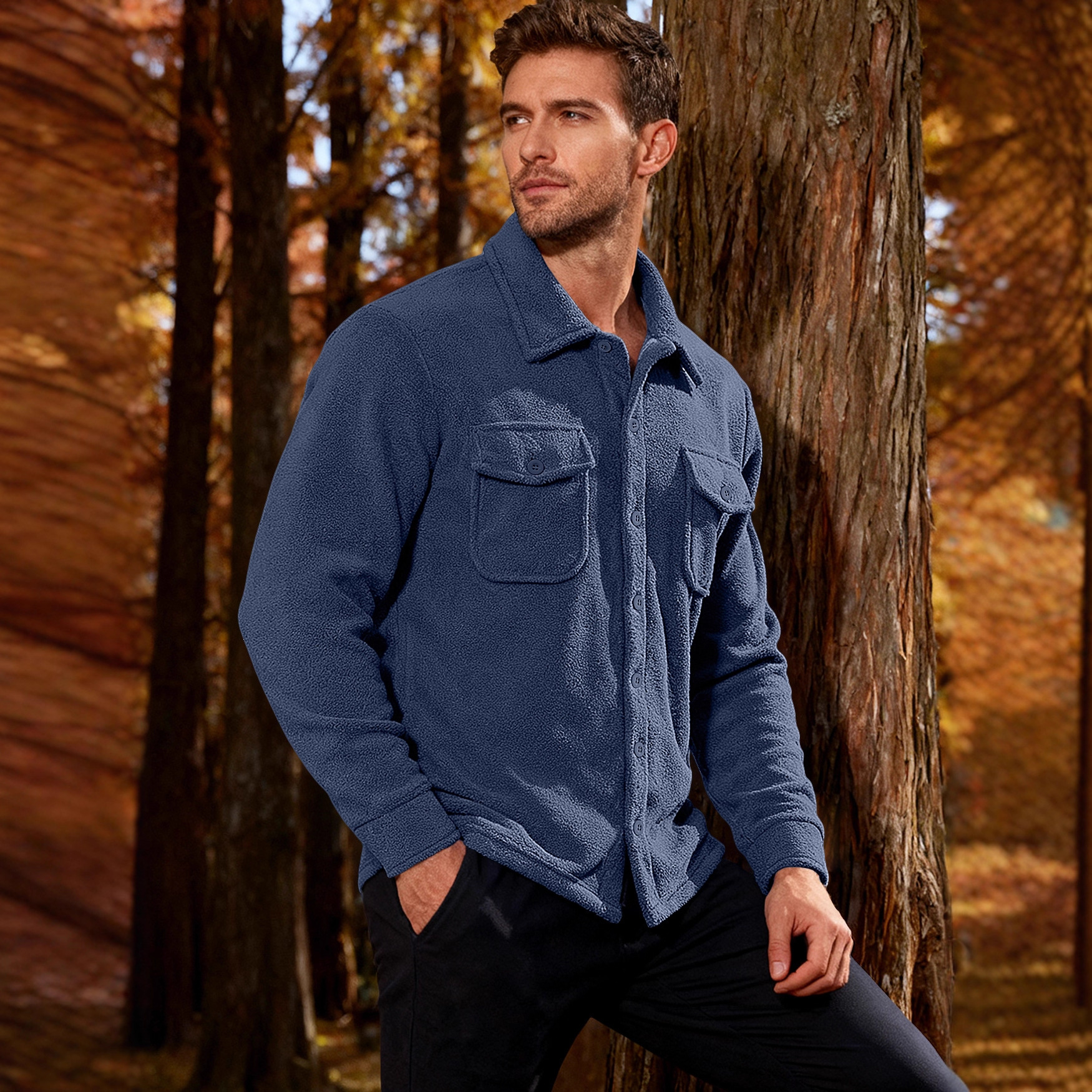 Nuevo estilo europeo y americano transfronterizo pesado para hombres con herramientas de terciopelo al aire libre chaqueta de solapa casual abrigo cálido suelto