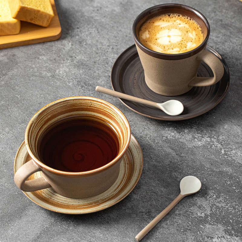 Wholesale breakfast and coffee cups, rustic ceramic home-use exquisite high-value retro creative afternoon tea ceramic cup and saucer set Wholesale breakfast and coffee cups, rustic ceramic home-use exquisite high-value retro creative afternoon tea ceramic cup and saucer set