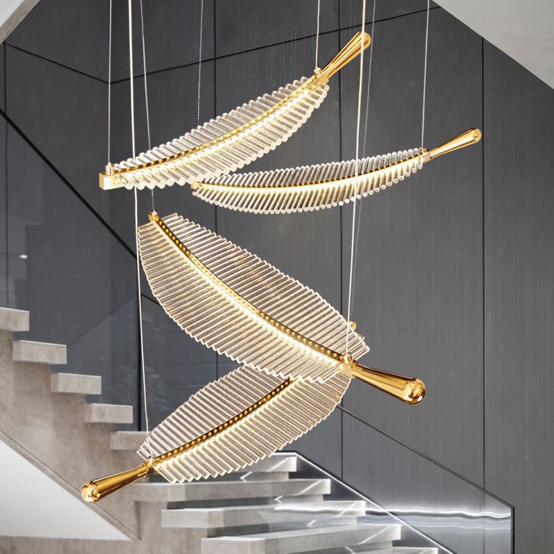 Departamento de ventas de hojas duplicadas lujosas escaleras creativas ingeniería de lámparas de arte nórdico lámpara de plumas ligeras hotel villa