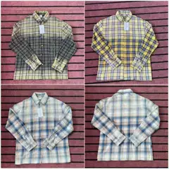 American Streetwear VALLEY Rhinestone Logo High Street Trendy Casual Unisex Gradient Retro Plaid Long Sleeve Shirt Jacket