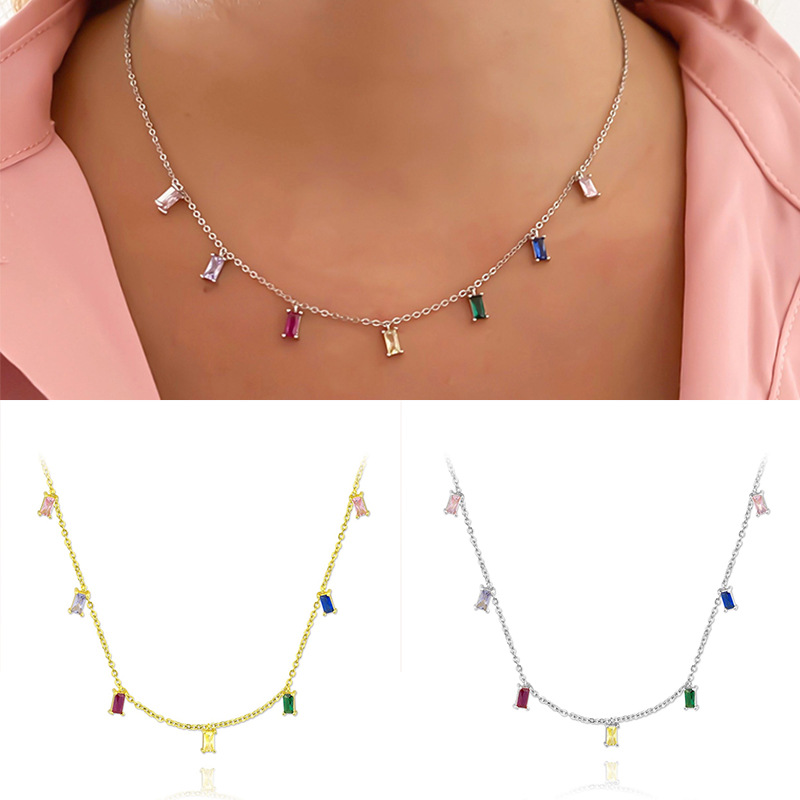 S925 Sterling Silver Fashion Simple Color Zircon Necklace Accessories display picture 5