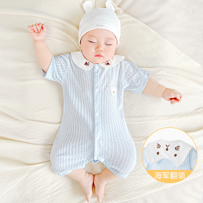 Baby summer overcoat algodón recién nacido delgado de manga corta pijamas para hombres y mujeres, ropa de verano para niños pequeños, ropa de bebé