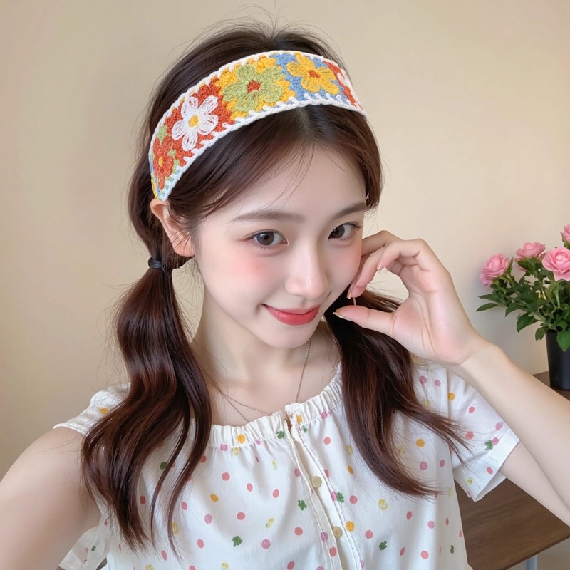 法式碎花针织刘海贴2025新款碎发魔术贴粘贴洗脸发箍女发带发饰|undefined