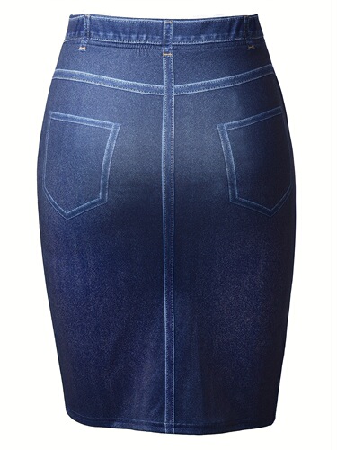 Elegant High Waist Butterfly Print Skirt Faux Denim