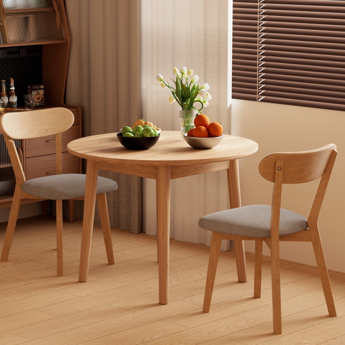 Solid Wood Dining Table Modern Minimalist Small Apartment Round Table Log Dining Table and Chair Combination Coffee Table Simple Negotiation M&