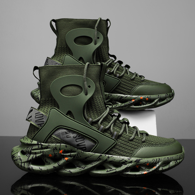 Camouflage Socks Men's Shoes High-Top Elastic Fly-Knit Slip-Ons 2025 New Graffiti Sneakers Trendy Cross-Border Large Size 3D
