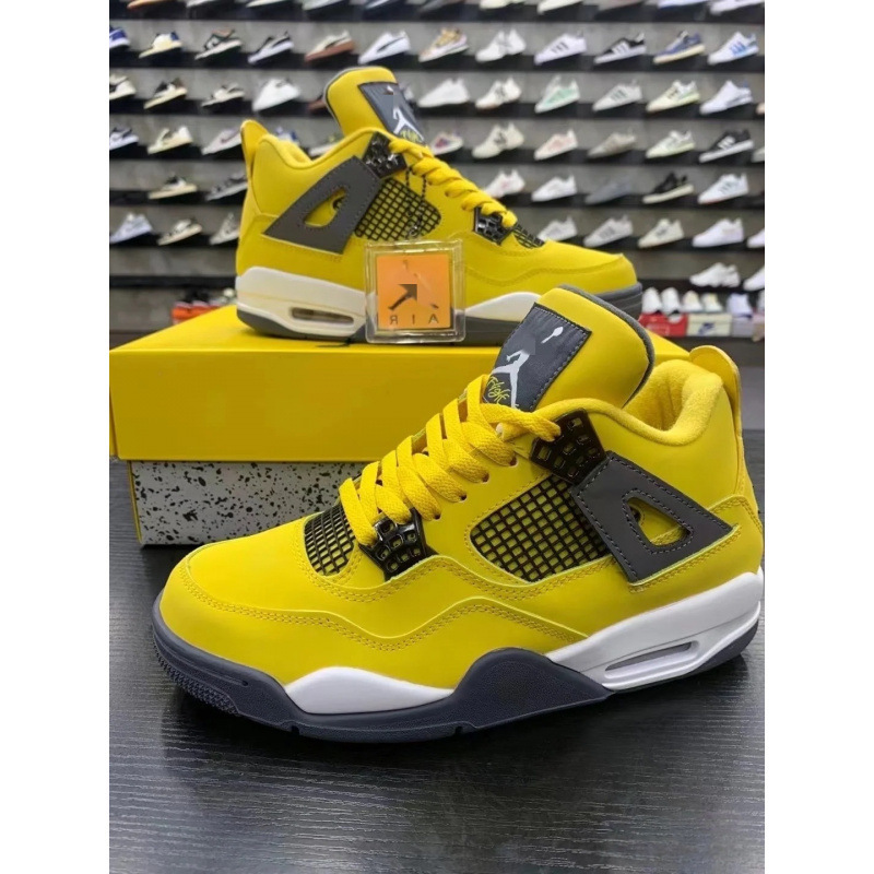 Putian Pure Original Aj4 Practical Basketball Shoes Classic Joe 4 White Green Black Yellow Thunder and Lightning Mid-Top Men's and Women's Basketball Shoes