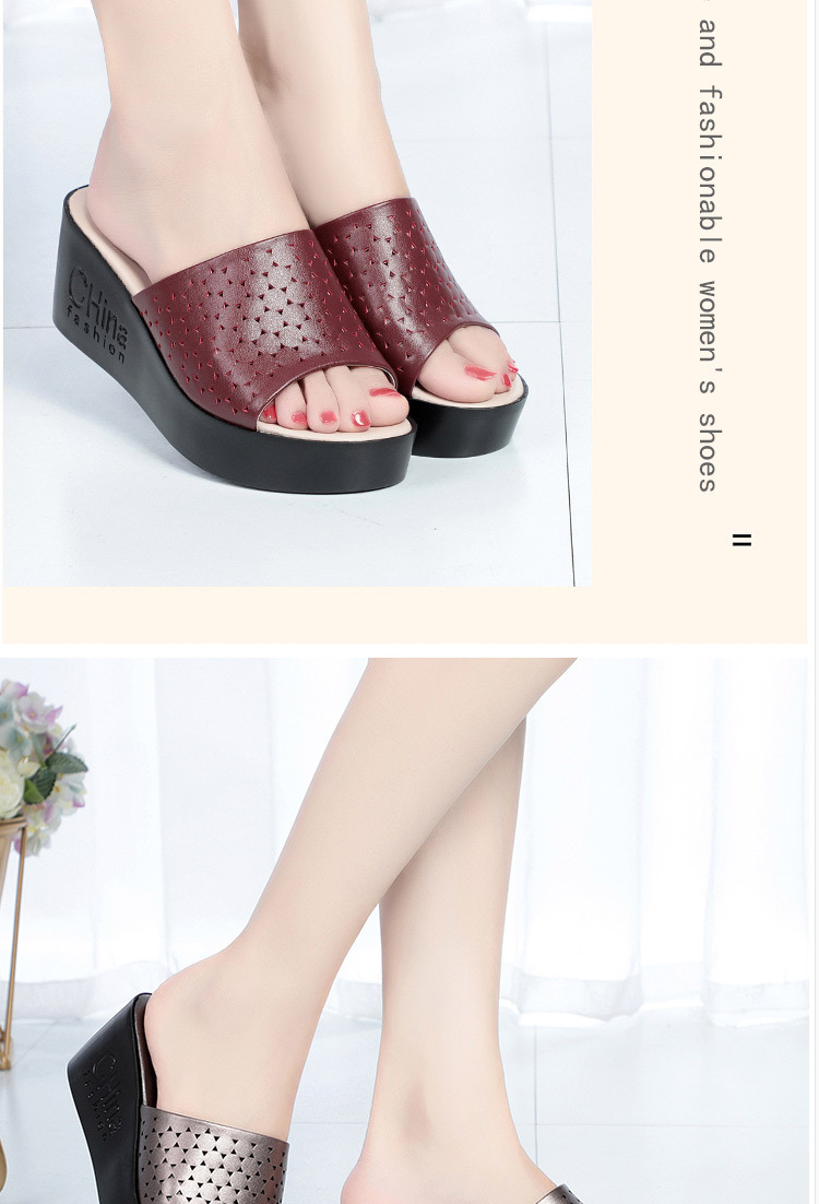 Dép lê đế xuồng nữ đế dày mềm mại, gót cao khoảng 5–7 cm, phong cách mùa hè — Đỏ rượu chi tiết 8