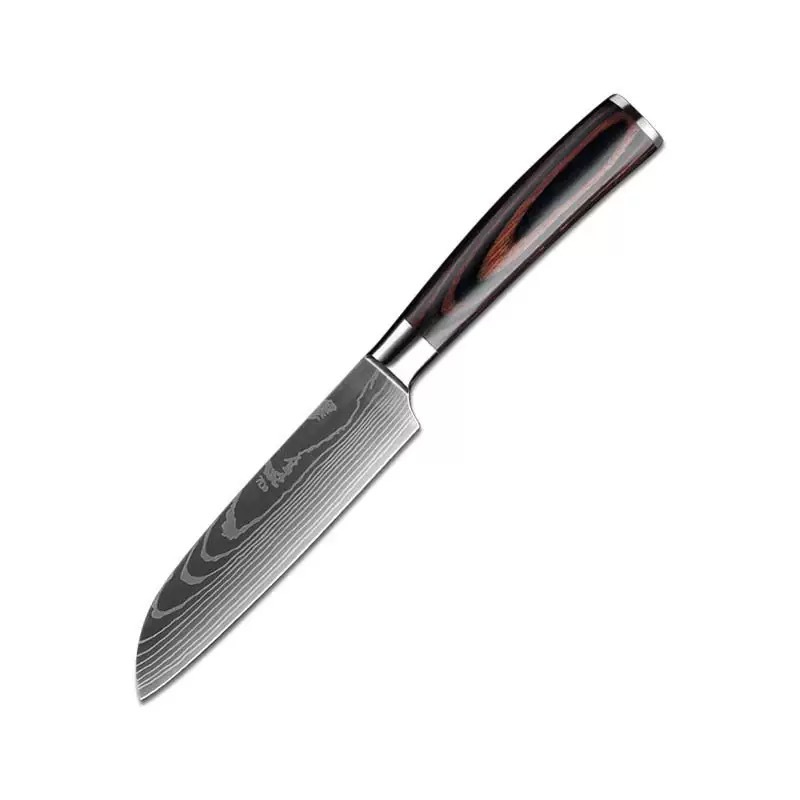 Venta caliente transfronteriza patrón de Damasco cuchillo de chef mango de madera de color cuchillo de cocina de acero inoxidable juego de cuchillos de estilo japonés Sande al por mayor