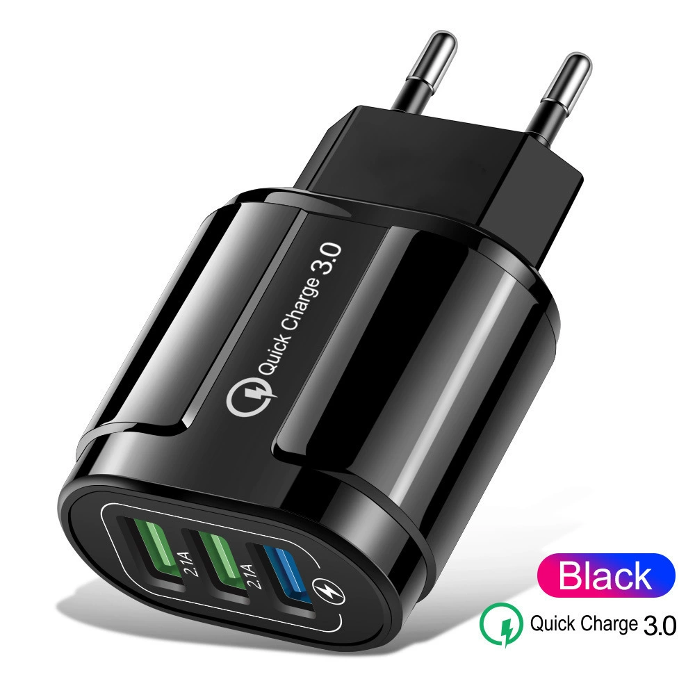 QC3.0 монохромный быстрая зарядка двойной USB для мобильного телефона зарядное устройство три USB быстрый подключенный аксессуар многоразъемная головка 18W