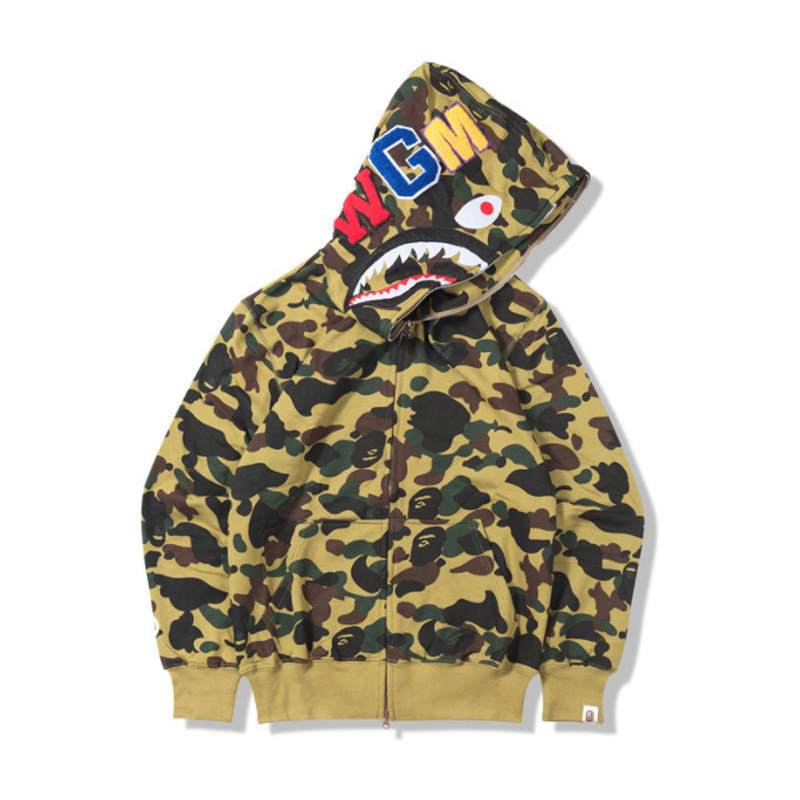 2025 [健康布] 3D デジタル印刷 Bape ブランド シャークヘッド スウェットシャツ メンズ カップル ジッパー カーディガン ベルト付き|undefined
