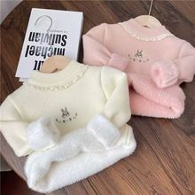 2025冬季女宝宝加绒打底衫女童一体绒加厚毛衣内搭衣服儿童针织衫