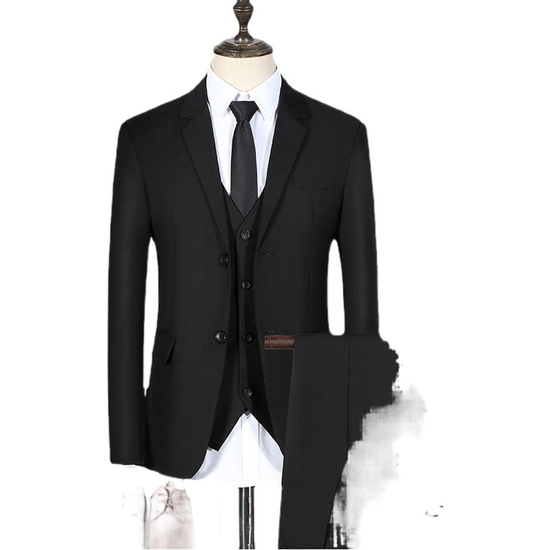 Traje ajustado de primavera y otoño para hombres jóvenes, traje de hombre, traje de tres piezas, conjunto completo de ropa formal, ropa de grupo para padrinos de boda