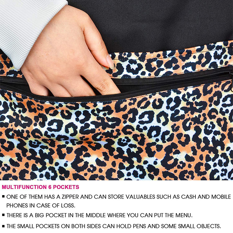 Falda de poliéster estampado de leopardo floral corto delantal cremallera Bar cafetería delantal de trabajo al por mayor