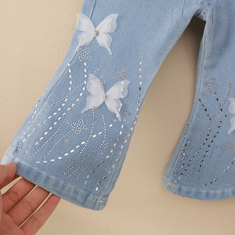 Niñas de verano nuevos pantalones casuales de moda para mujeres Baoqian estilo coreano mariposa de dibujos animados caliente diamante sueño mariposa de trompeta jeans image 4