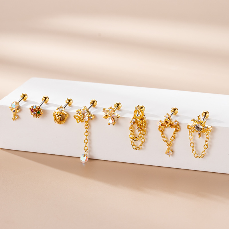 Birthday, Holiday Occasion 316L Stainless Steel , Copper Material 1 Piece 316L Stainless Steel Copper Zircon Ear Cartilage Rings & Studs Butterfly Waterproof Non Tarnish Surgical Steel Women'S