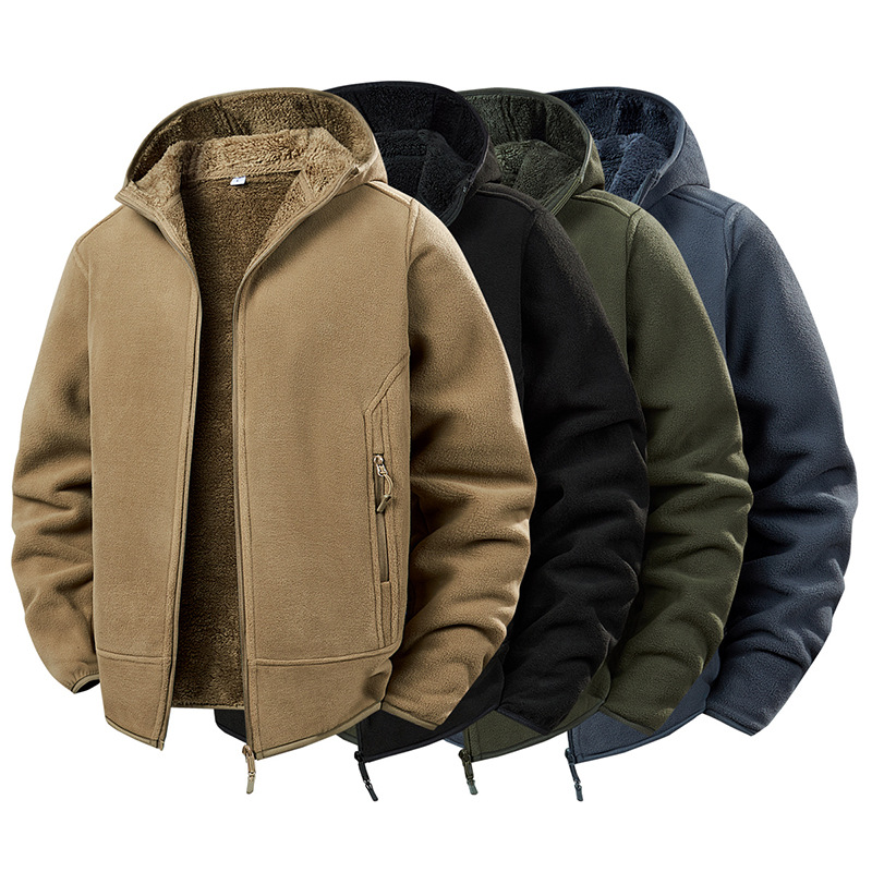 Factory Direct Sales Popular Hooded Polar Fleece Jacket Men's Thickened Autumn and Winter New Zipper Cardigan Fleece Fashion Top