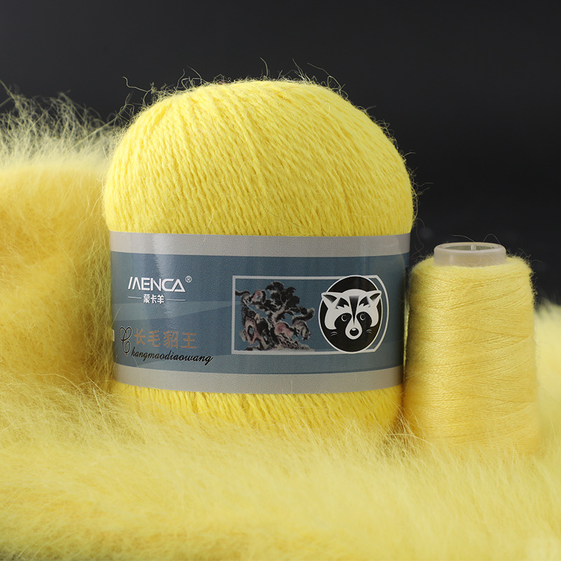 Hilo de lana de visón de lana larga Monopolio de la marca MENCA Hilo de lana de conejo de Angora Hilo de punto hecho a mano de 2 hilos
