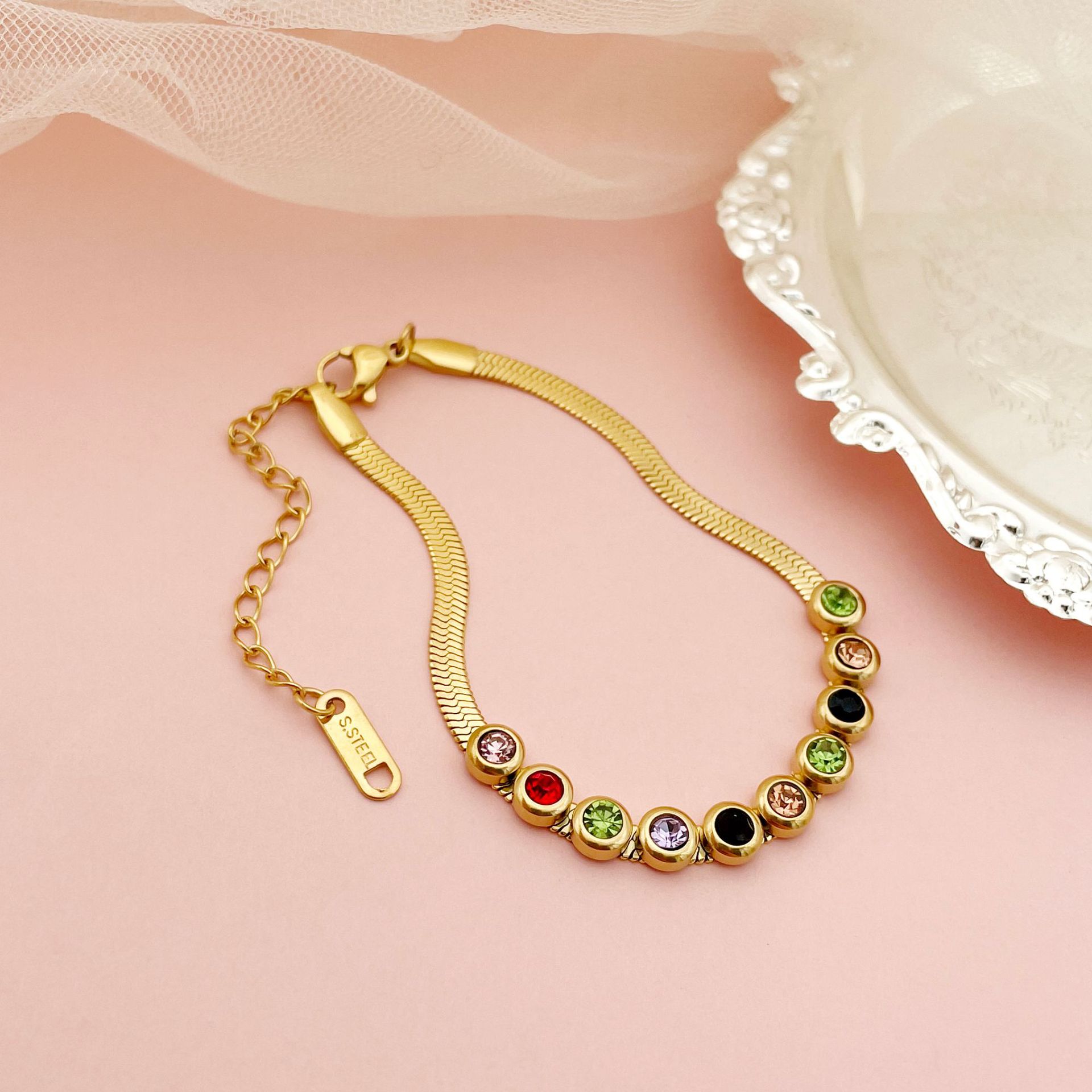 Fashion Geometric Stainless Steel Plating Zircon Bracelets 1 Piece