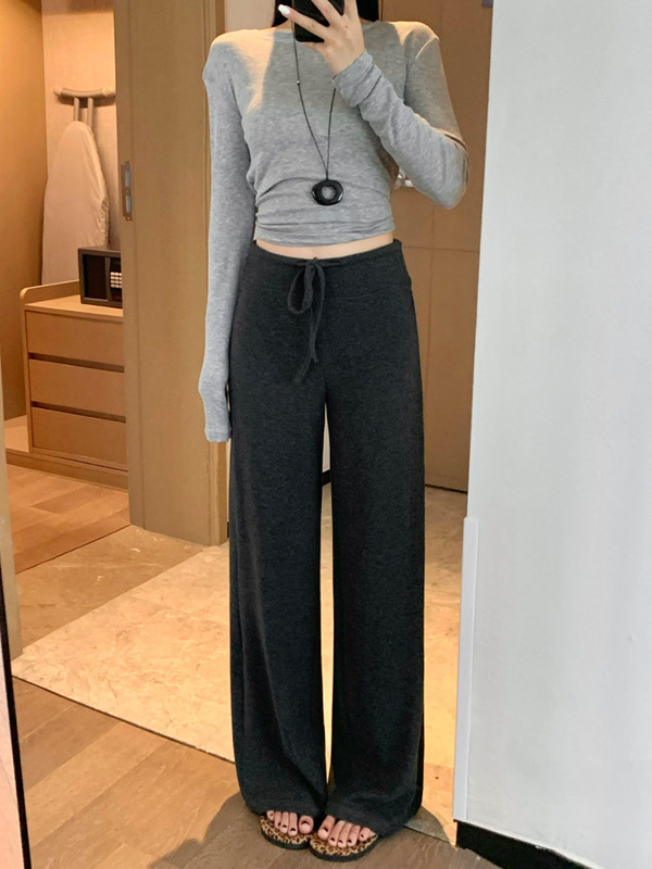 深灰色阔腿裤女秋冬2025新款高腰显瘦宽松垂感直筒休闲运动卫裤|undefined
