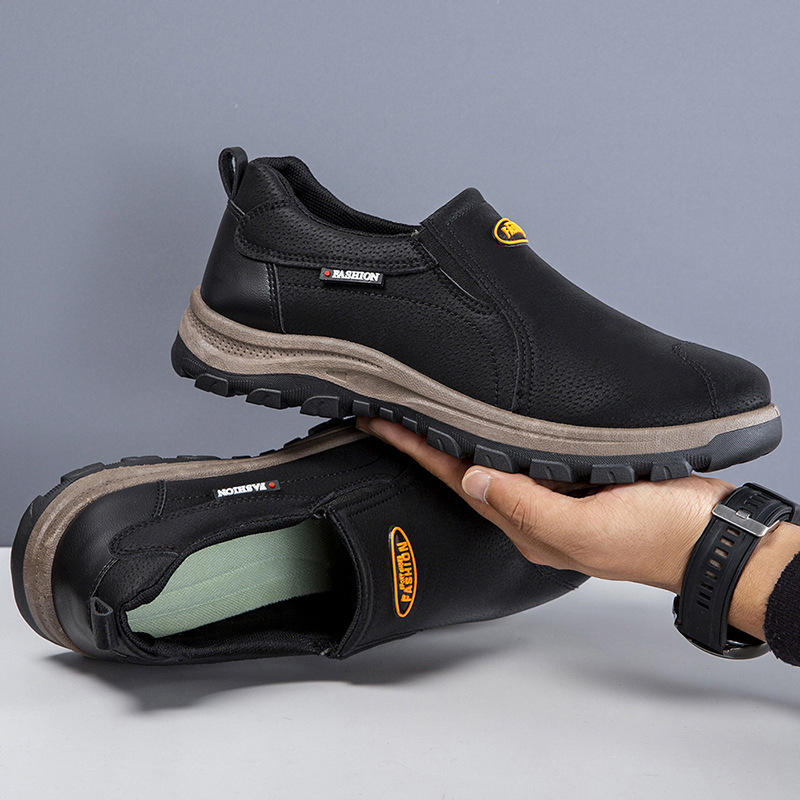 Cross-Border Large-Size Outdoor Hiking Shoes, Leather Men's Casual Shoes, Soft-Soled Slip-On Dad Shoes, Trendy Men's Low-Top Shoes