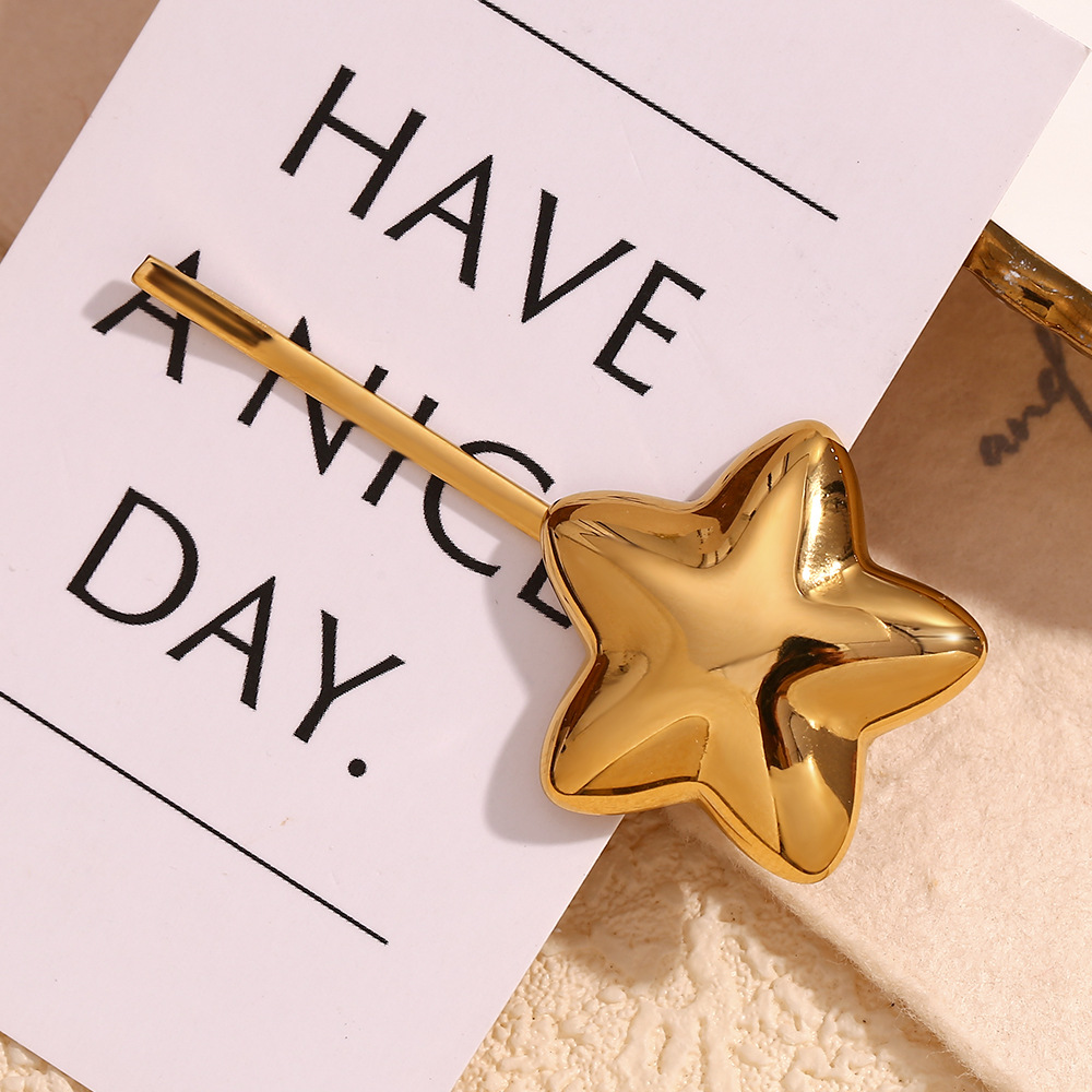 Moda unisex temperamento nicchia scoppio decorato con acciaio inossidabile placcato oro stella a cinque punte tridimensionale forcina donna_voghion.com