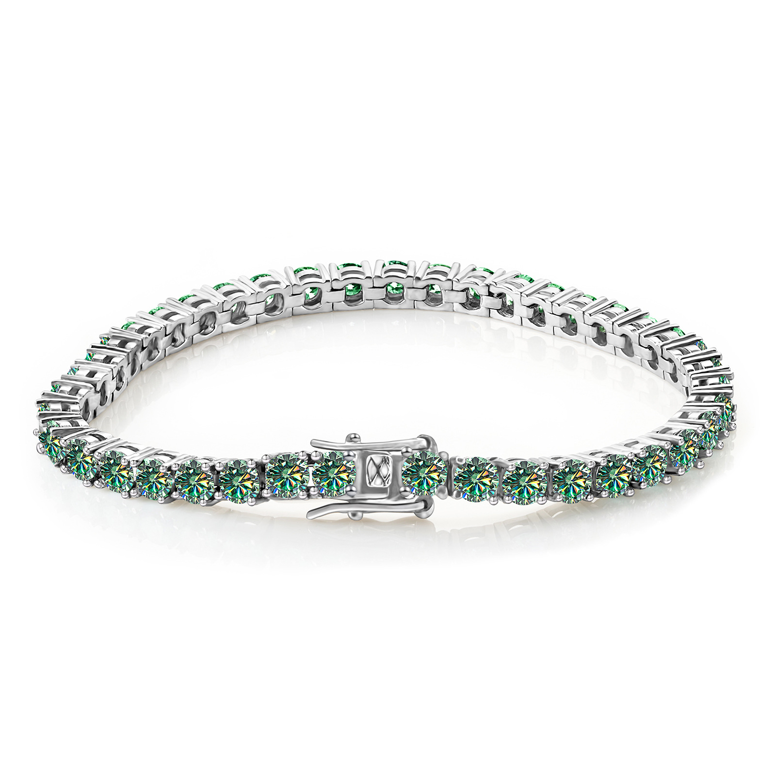 Brazalete de piedra de moissan de 5MM nueva mujer azul verde plata esterlina completa perforación simple nicho de moda ligera cadena de tenis de lujo