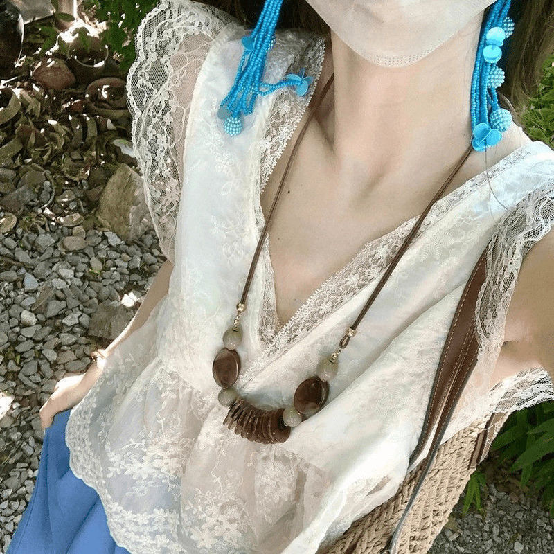 阔脚田园慵懒风休闲裤蕾丝上衣个性领时尚套装穿搭女装纯欲夏季|undefined