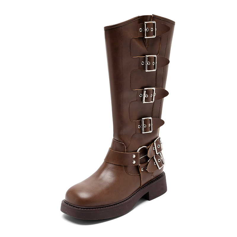 Botas largas Augu Shiden para mujer, nueva colección otoño-invierno 2025, estilo vaquero occidental, retro, moda británica, botas de motociclista.
