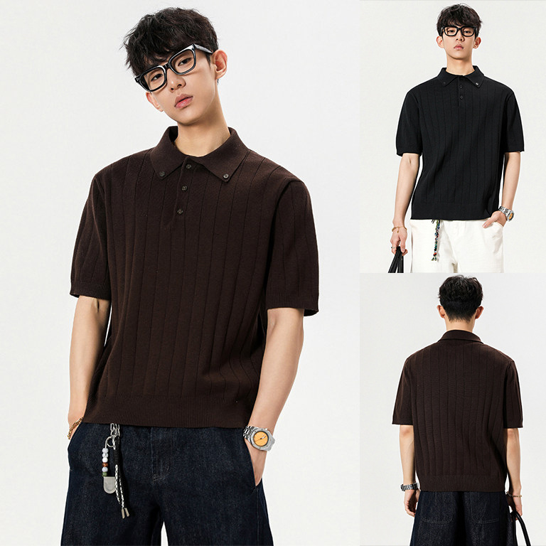 Camisas de polo de negocios de manga corta camiseta de punto de hombre a rayas de verano fábrica transfronteriza mayorista