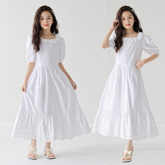 女童春裝連衣裙2024新款中大童甜美裙子兒童休閒洋氣白色連衣裙