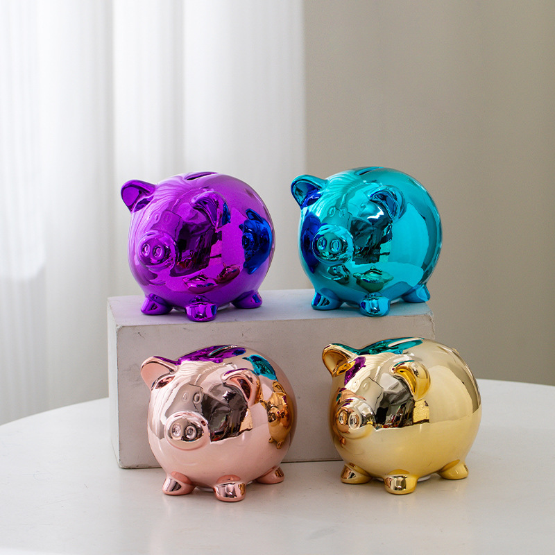 陶器製電気メッキ小豚貯金箱、学生への誕生日プレゼント、リビングの本棚飾り、電気メッキ加工|undefined