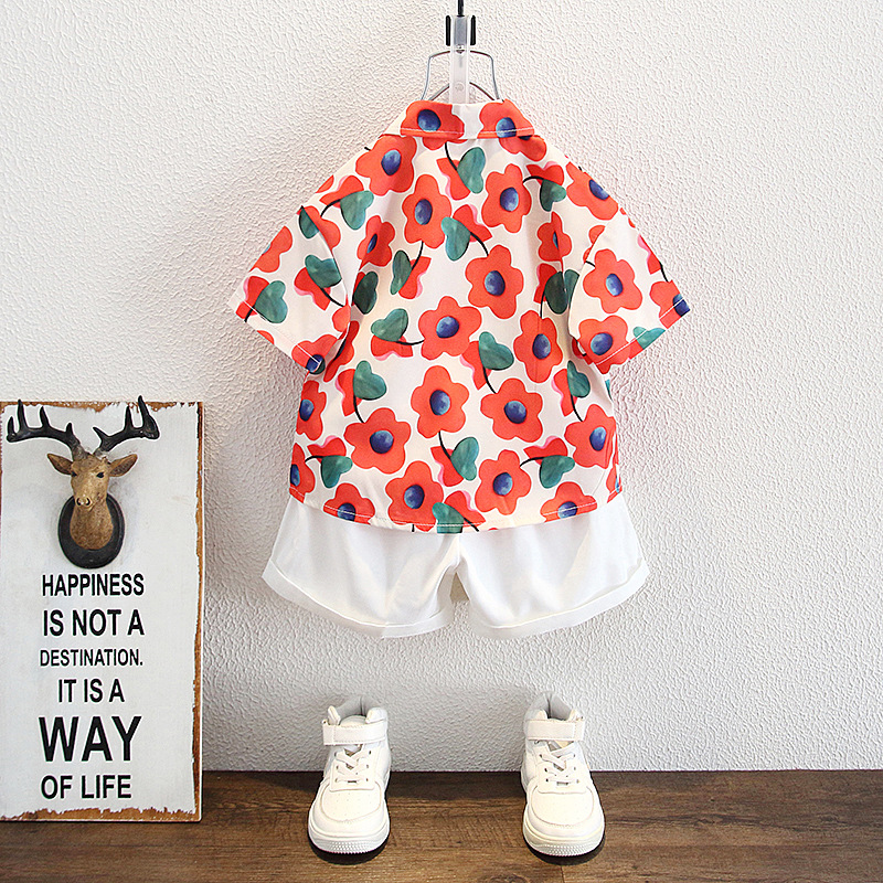 8144 Traje de verano para niños 2025 Nuevo estilo para niños Camisa y pantalones cortos Traje de dos piezas Ropa de verano para bebés Trendy