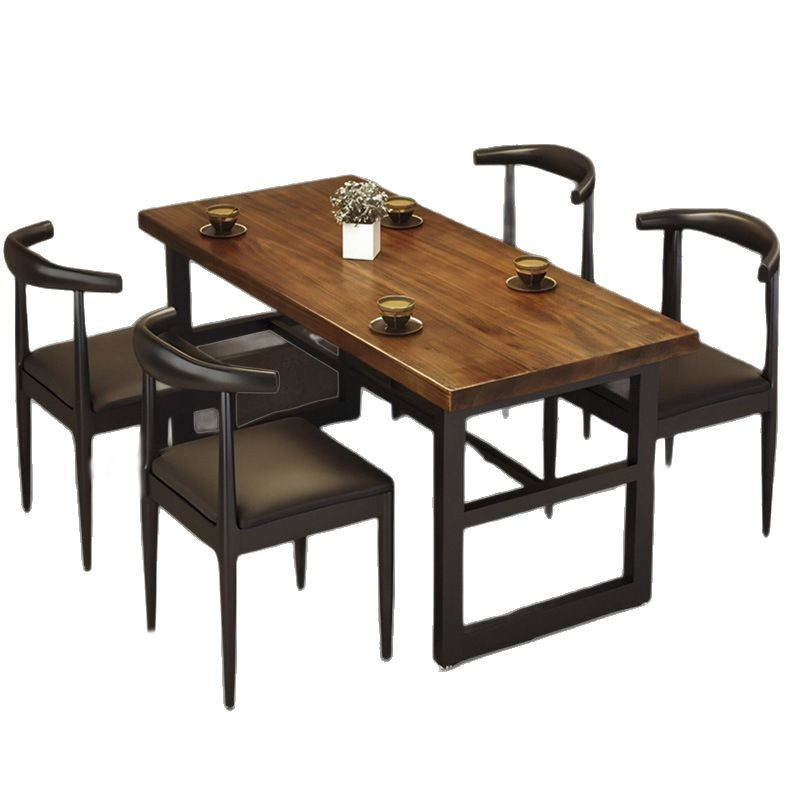 Mesa de comedor comercial, restaurante de barbacoa, restaurante de comida rápida, mesa de comedor, silla de combinación, mesa de recepción rectangular de color nuez