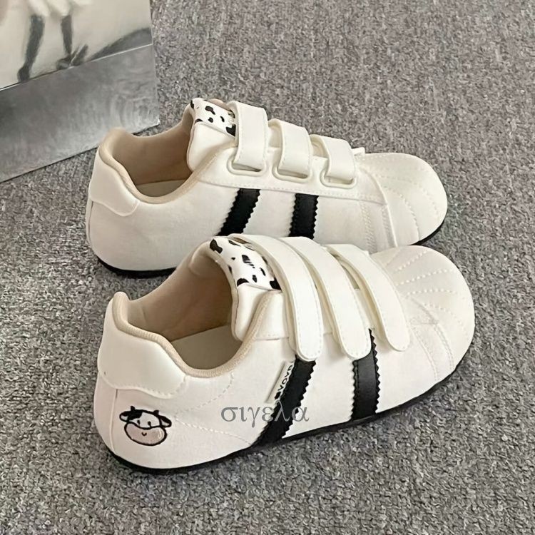 Vaca bordada de mango variante zapatos blancos 2025 otoño nuevos zapatos deportivos de suela delgada velcro zapatos de entrenamiento de mujeres