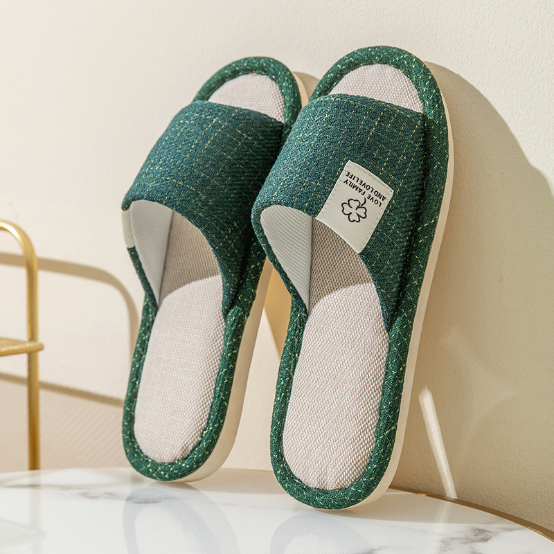Zapatillas de lino de las mujeres de cuatro estaciones casa interior casa mudo pareja piso inferior suave antideslizante de lino de algodón sandalias de los hombres